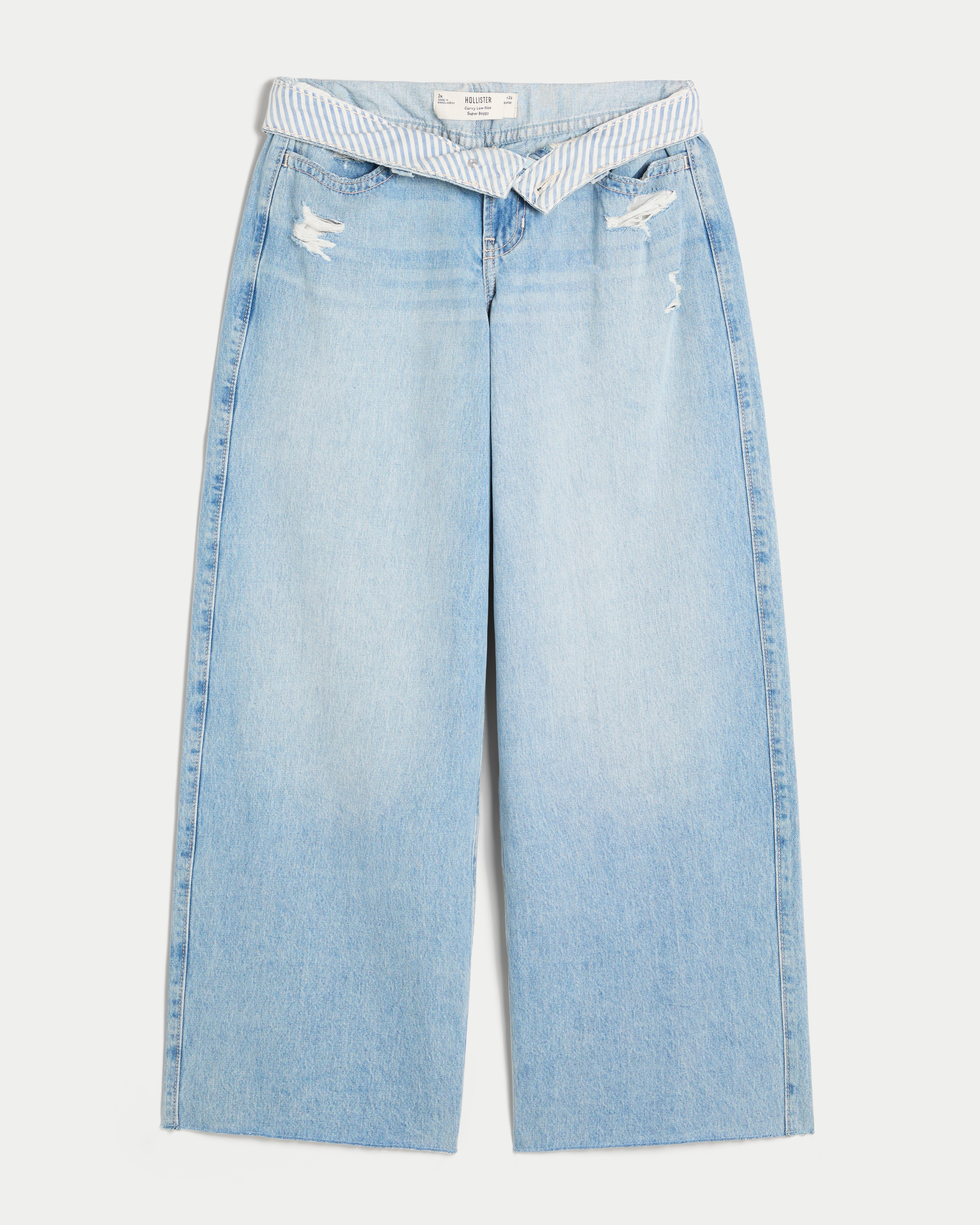 Curvy Low-Rise Light Wash Foldover Waist Super Baggy Jeans