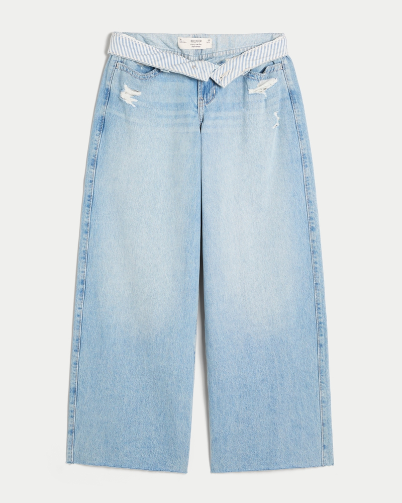 Women's Curvy Low-Rise Light Wash Foldover Waist Super Baggy Jeans