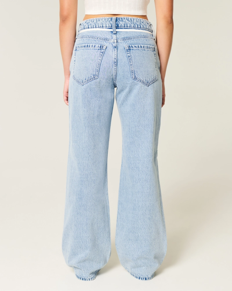 Curvy Ripped Mid-Rise Light Wash Shoelace Waist Baggy Jeans