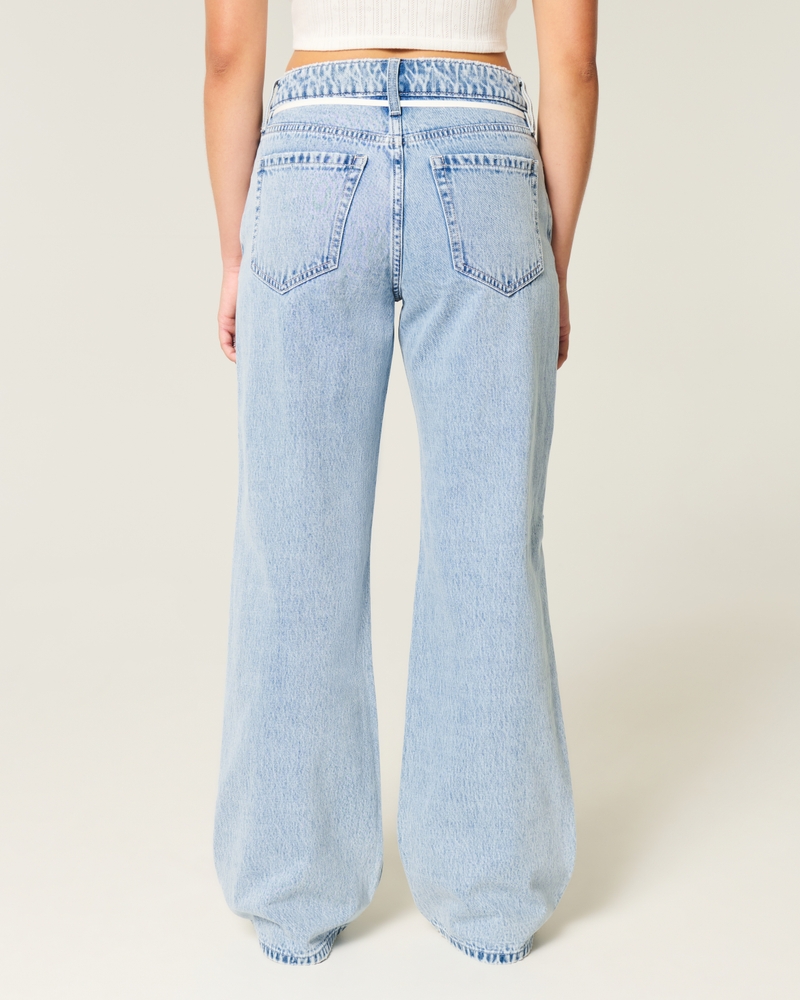 Curvy Ripped Mid-Rise Light Wash Shoelace Waist Baggy Jeans