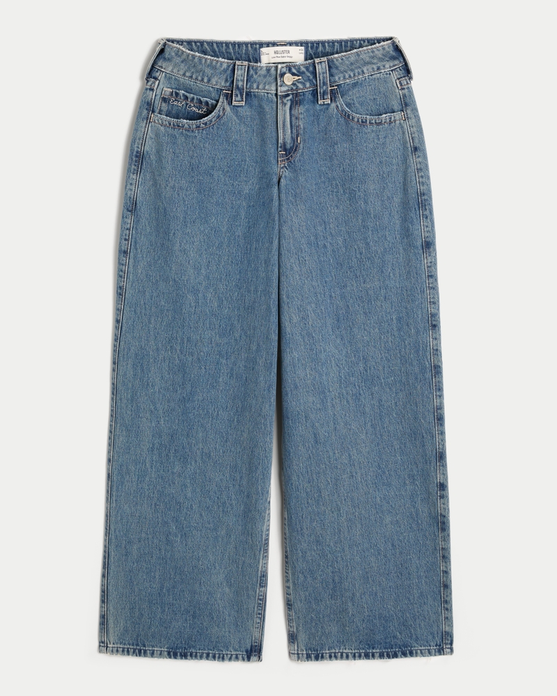 Low-Rise Medium Wash Embroidered Shell Super Baggy Jeans