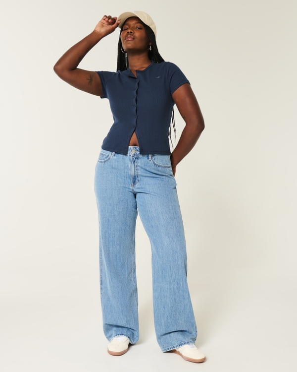 Curvy High-Rise Medium Wash Baggy Jeans, Medium view 1