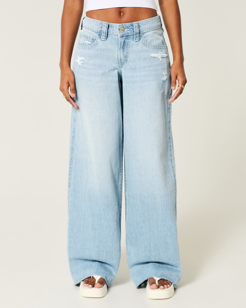 Low-Rise Light Wash Foldover Waist Super Baggy Jeans