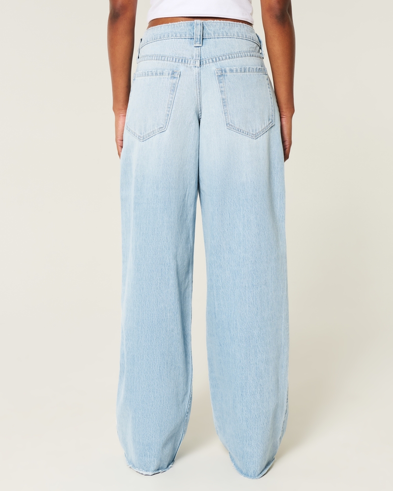 Low-Rise Light Wash Foldover Waist Super Baggy Jeans