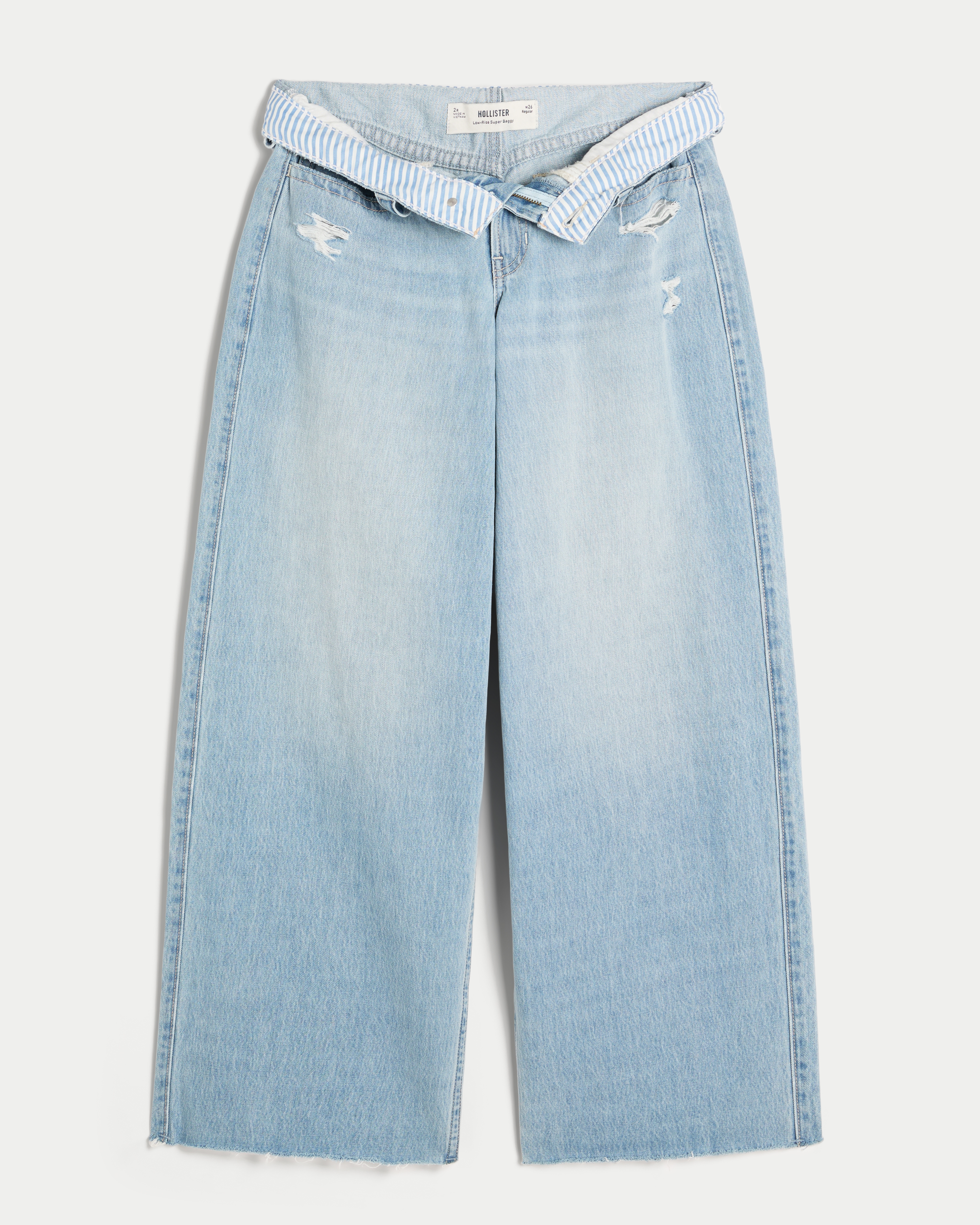 Low-Rise Light Wash Foldover Waist Super Baggy Jeans