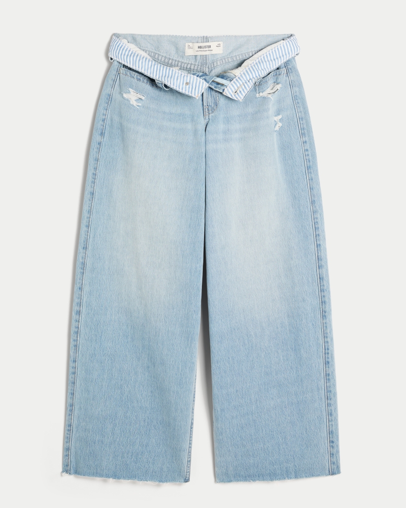 Low-Rise Light Wash Foldover Waist Super Baggy Jeans
