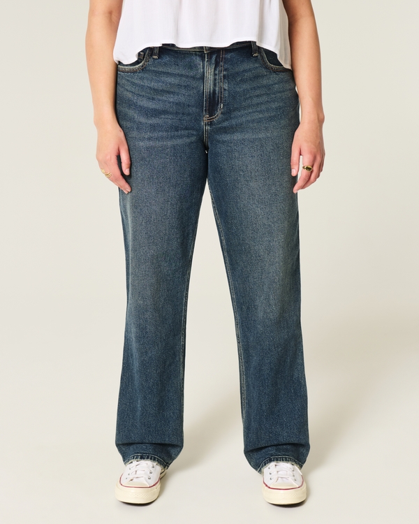 High-Rise Dark Wash Straight Jeans, Dark view 2