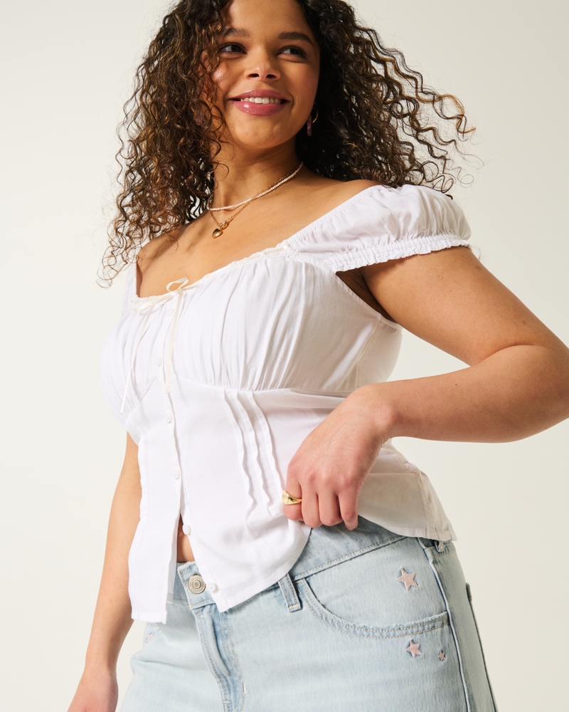 ウィメンズ ローライズ ライトウォッシュ スター刺繍 バギージーンズ