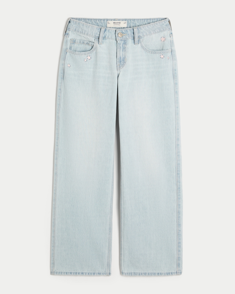 Low-Rise Light Wash Star Embroidery Baggy Jeans