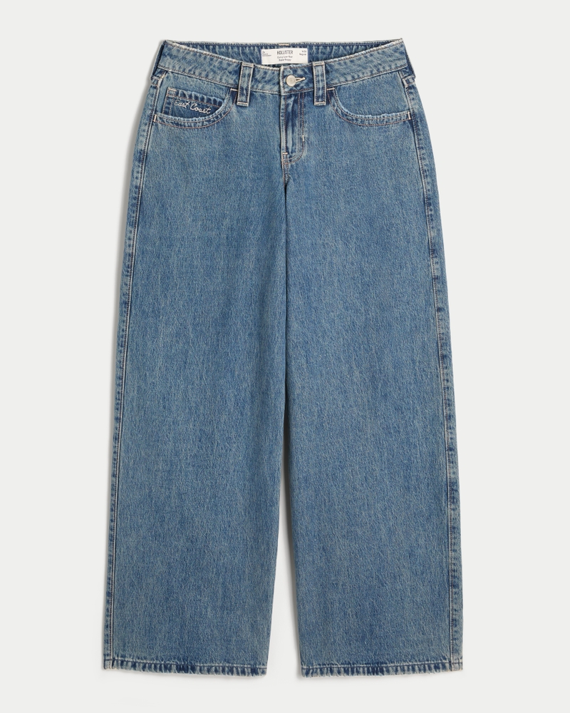 Curvy Low-Rise Medium Wash Shell Embroidery Super Baggy Jeans