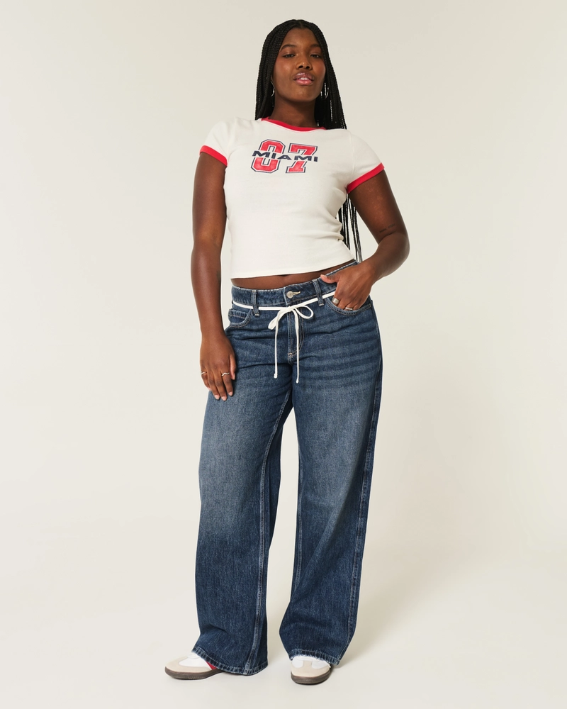Curvy Mid-Rise Shoelace Waist Baggy Jeans
