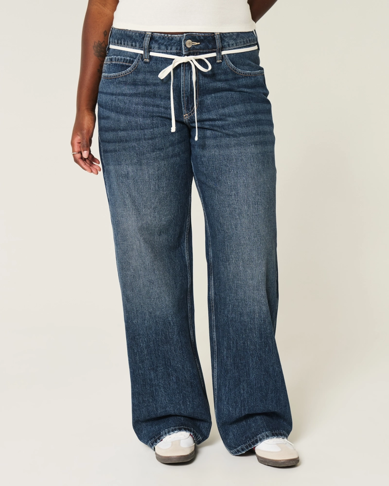 Curvy Mid-Rise Shoelace Waist Baggy Jeans