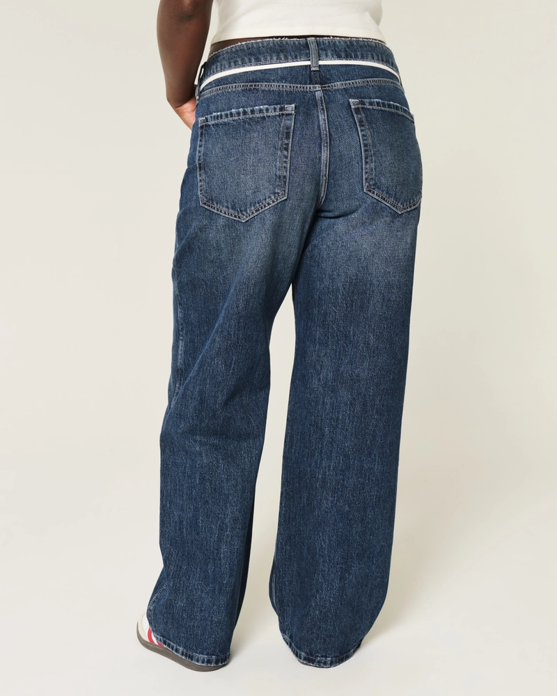 Curvy Mid-Rise Shoelace Waist Baggy Jeans
