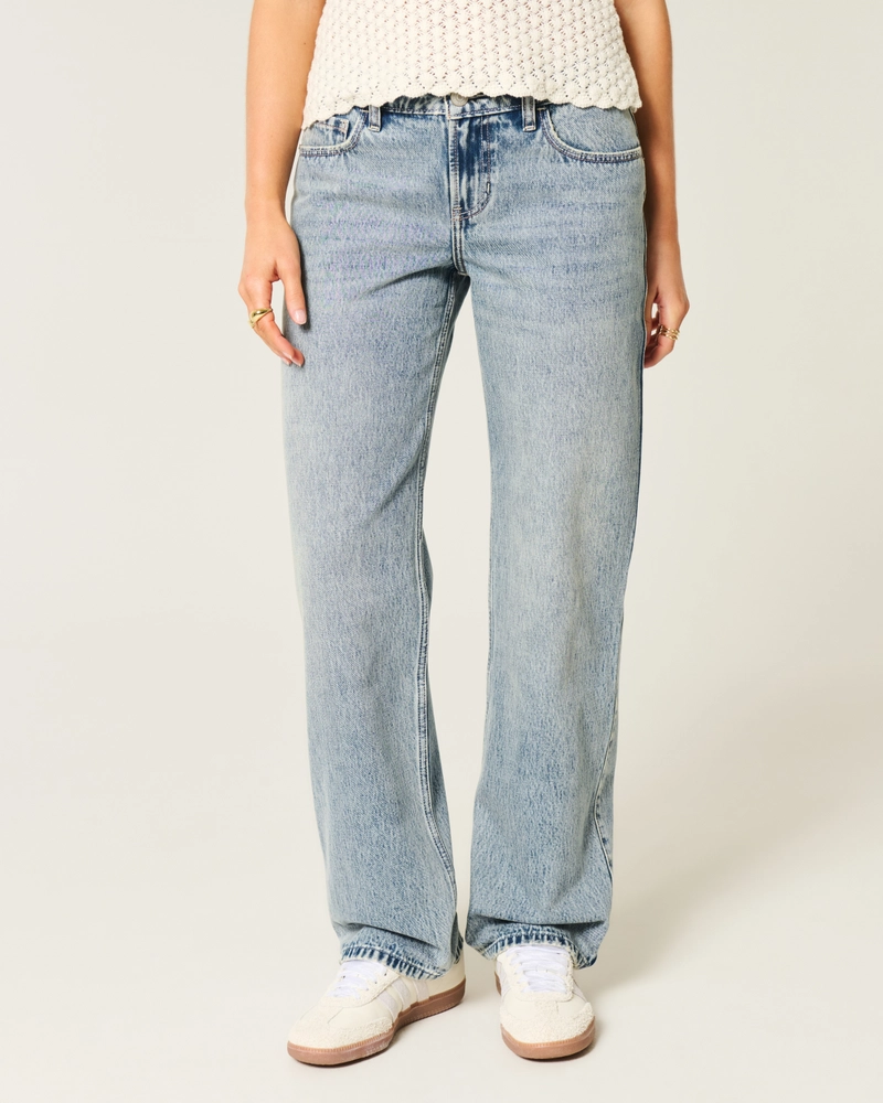 Low-Rise Medium Wash Loose Jeans