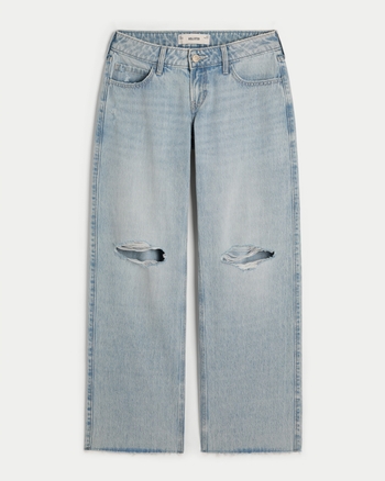 ［美品］BONELESS Light Washed Baggy Jeans Women's Ultra Low-Rise Ripped Light Wash Baggy Jeans