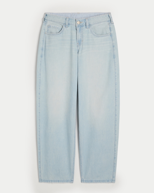 Low-Rise Light Wash Foldover Waistband Tapered Baggy Jeans