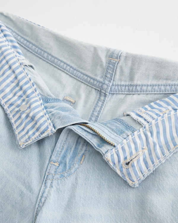 Low-Rise Light Wash Foldover Waistband Tapered Baggy Jeans