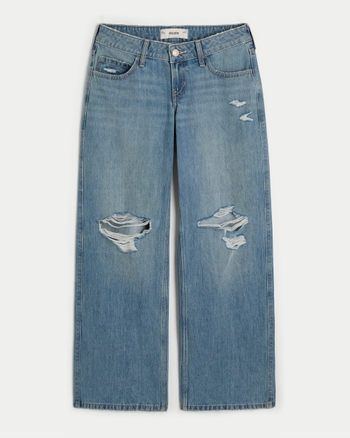 Women's Ultra Low-Rise Ripped Medium Wash Baggy Jeans | Women's Bottoms ...