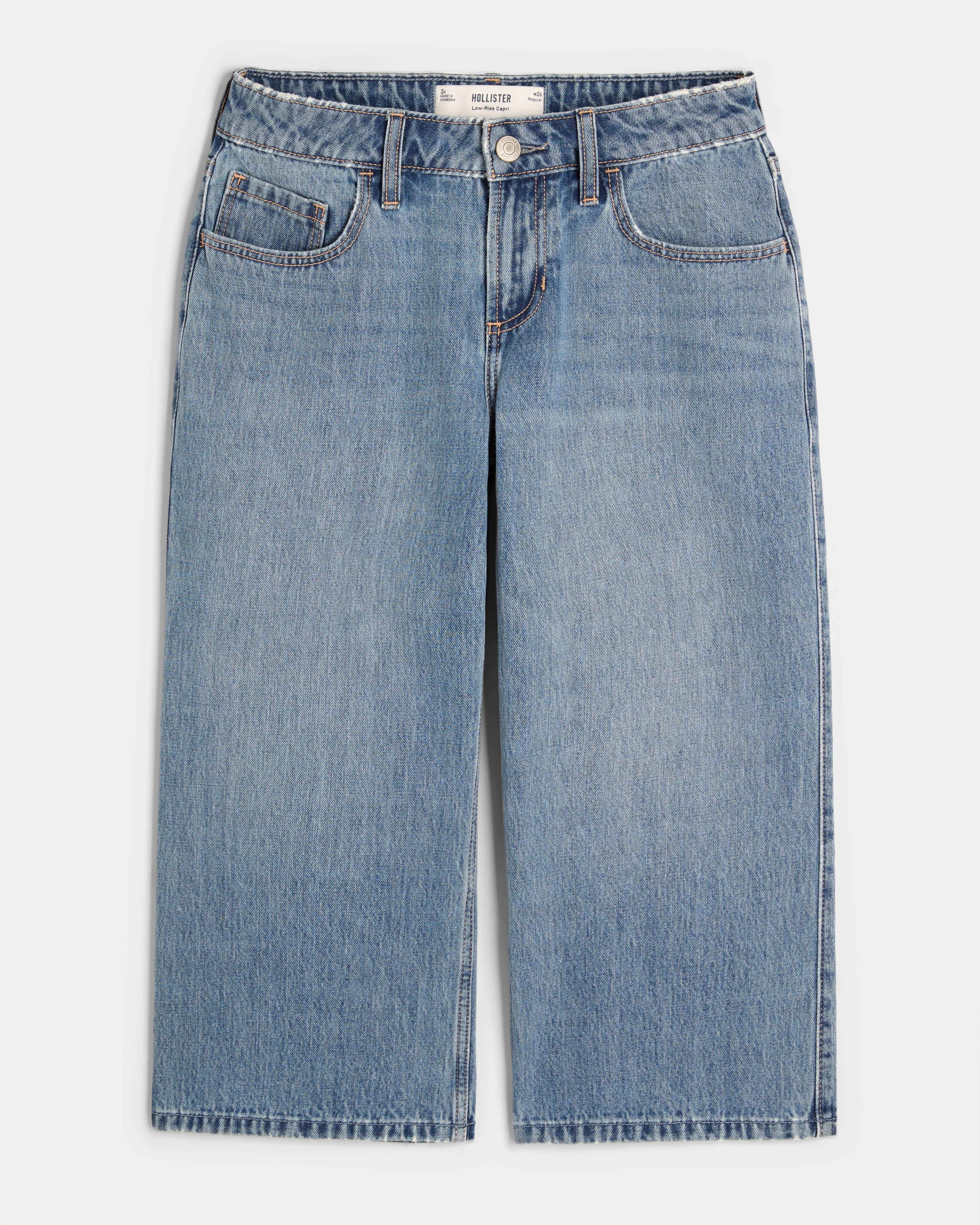 Low-Rise Medium Wash Capri Jeans