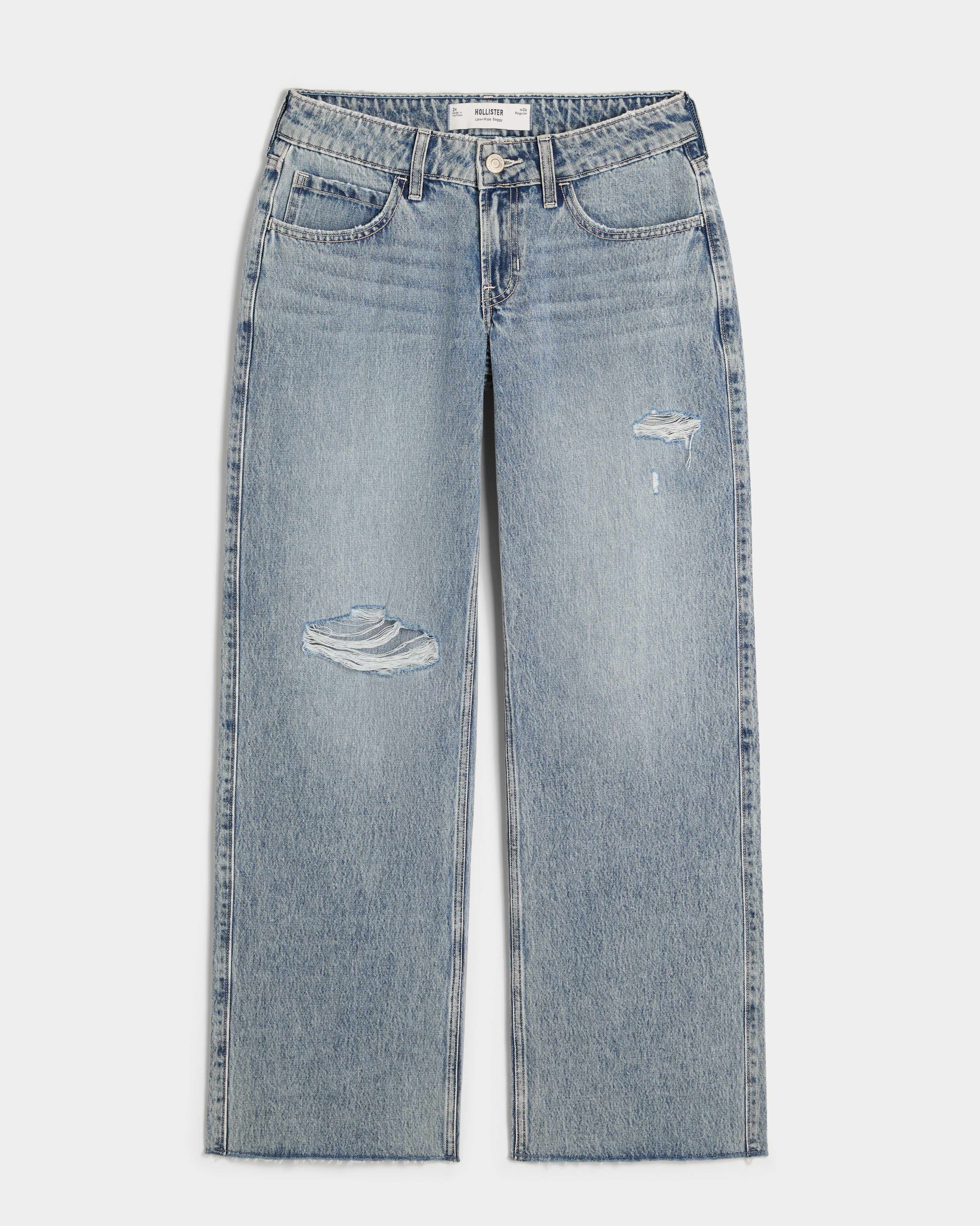 Low-Rise Ripped Light Wash Baggy Jeans