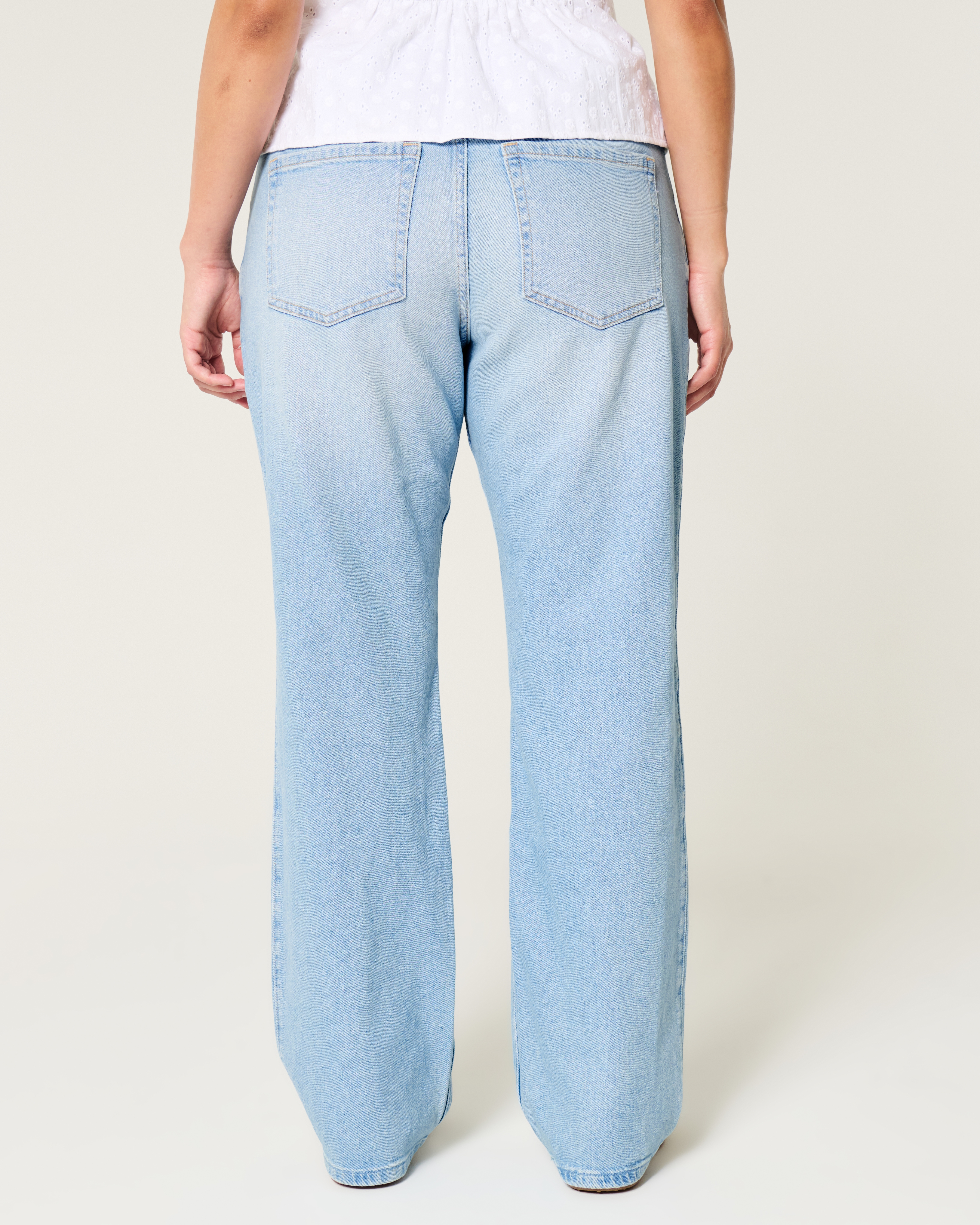 Low-Rise Ripped Light Wash Relaxed Straight Jeans