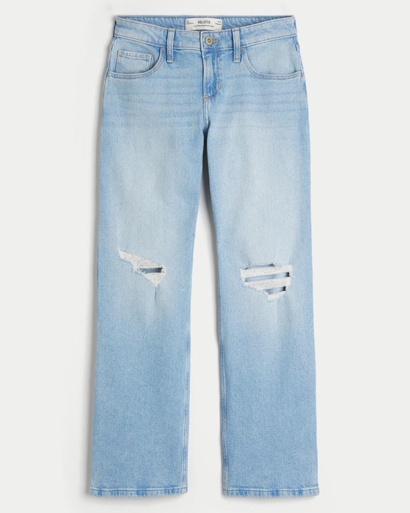 Women's Low-Rise Ripped Light Wash Relaxed Straight Jeans