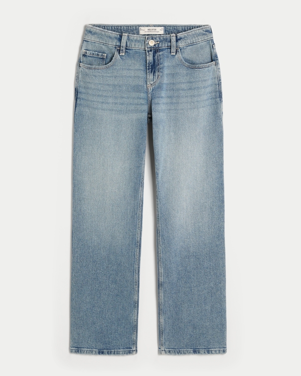 Lässige Low Rise Straight Jeans in heller Waschung, Medium view 1