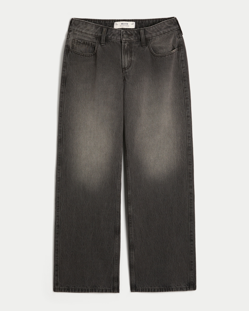 Women's Curvy Low-Rise Washed Black Baggy Jeans Women's