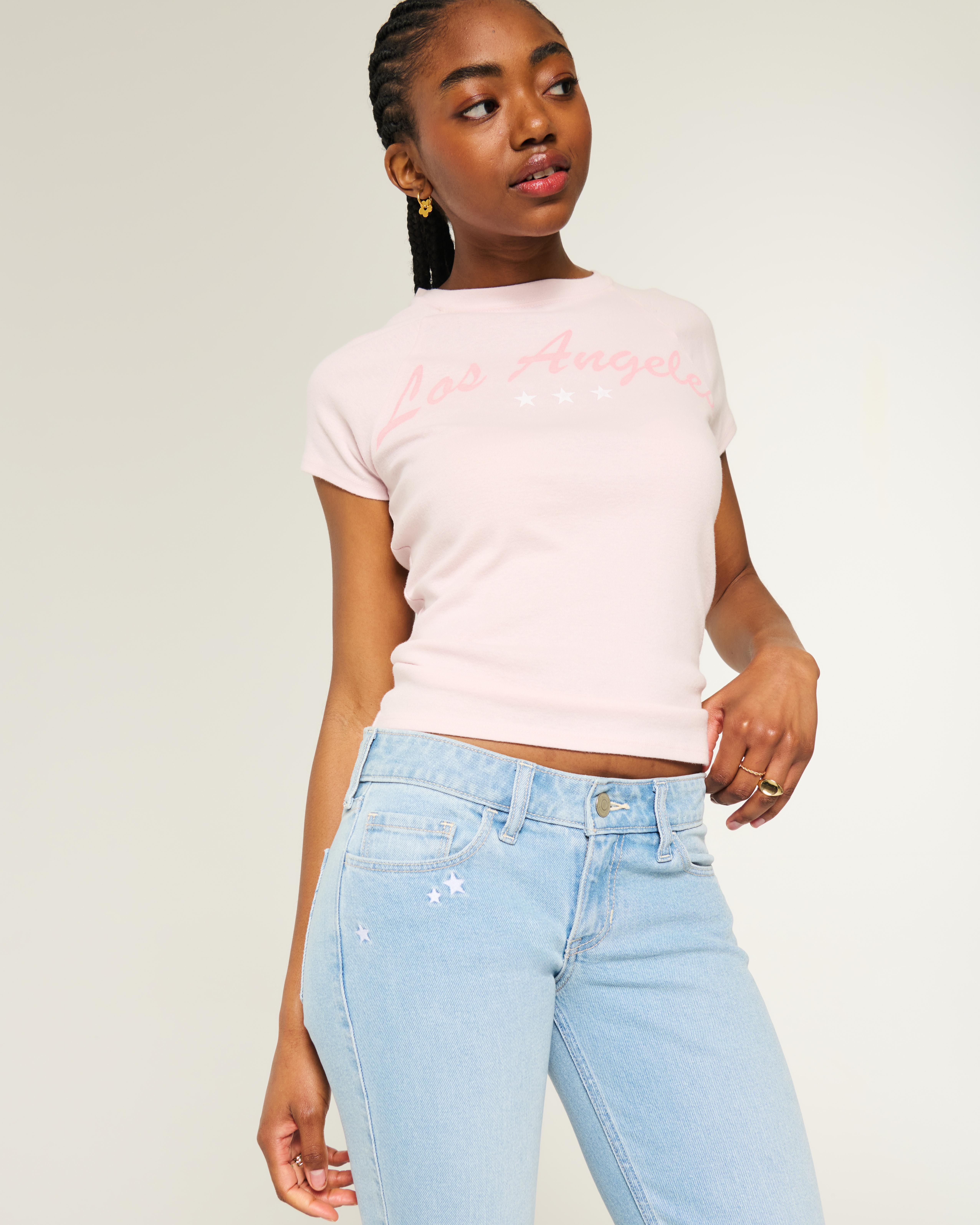 Low-Rise Star Embroidery Bootcut Jeans