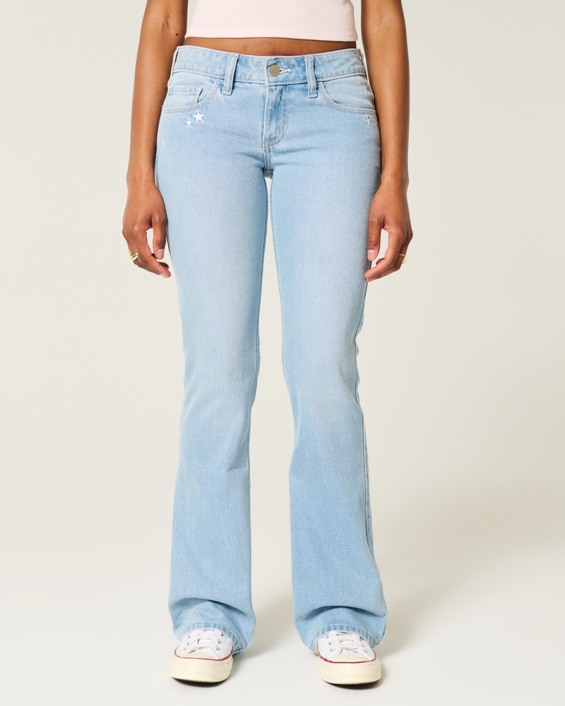 Mujeres Vaqueros bootcut de tiro bajo con bordado de estrellas