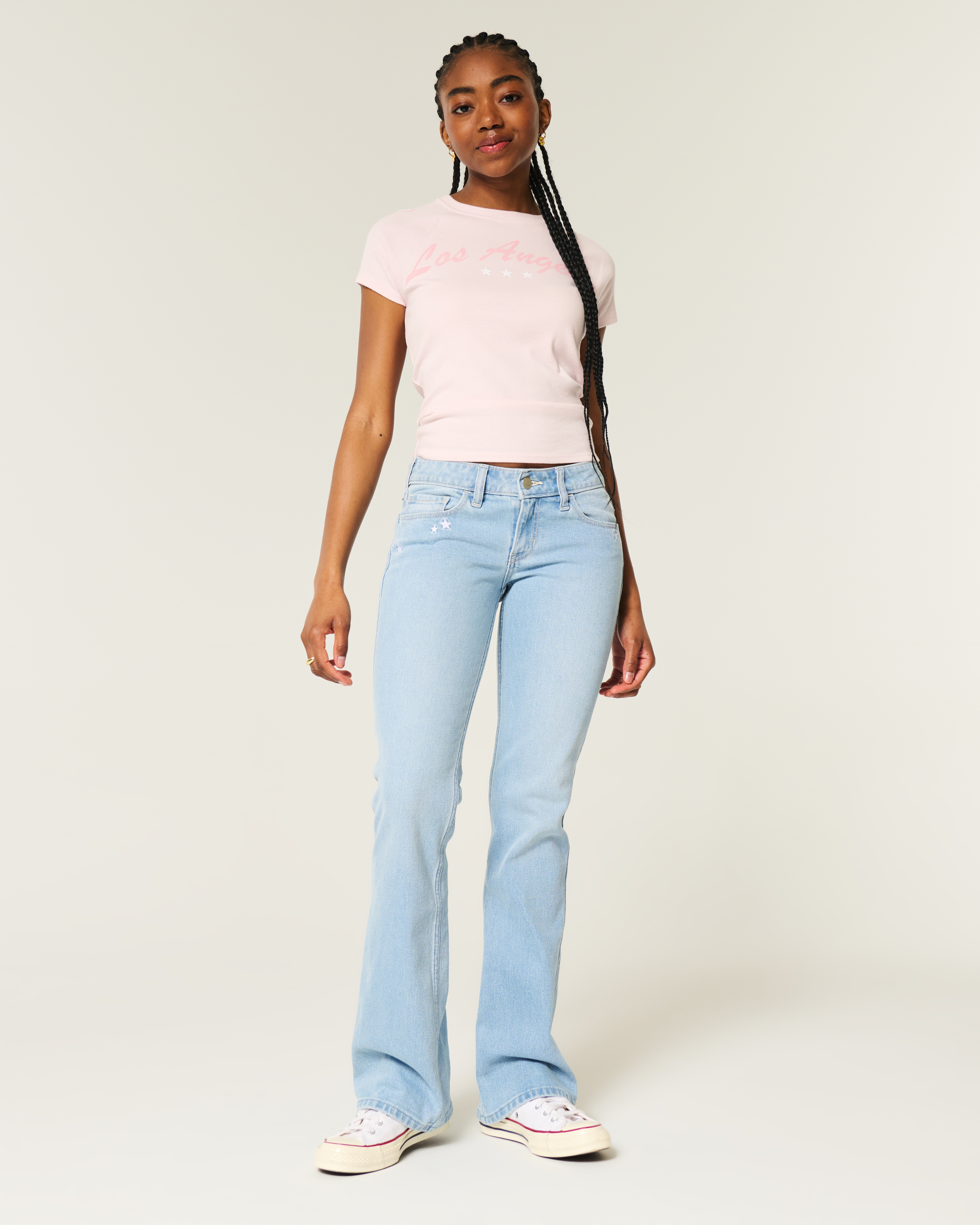 Low-Rise Star Embroidery Bootcut Jeans