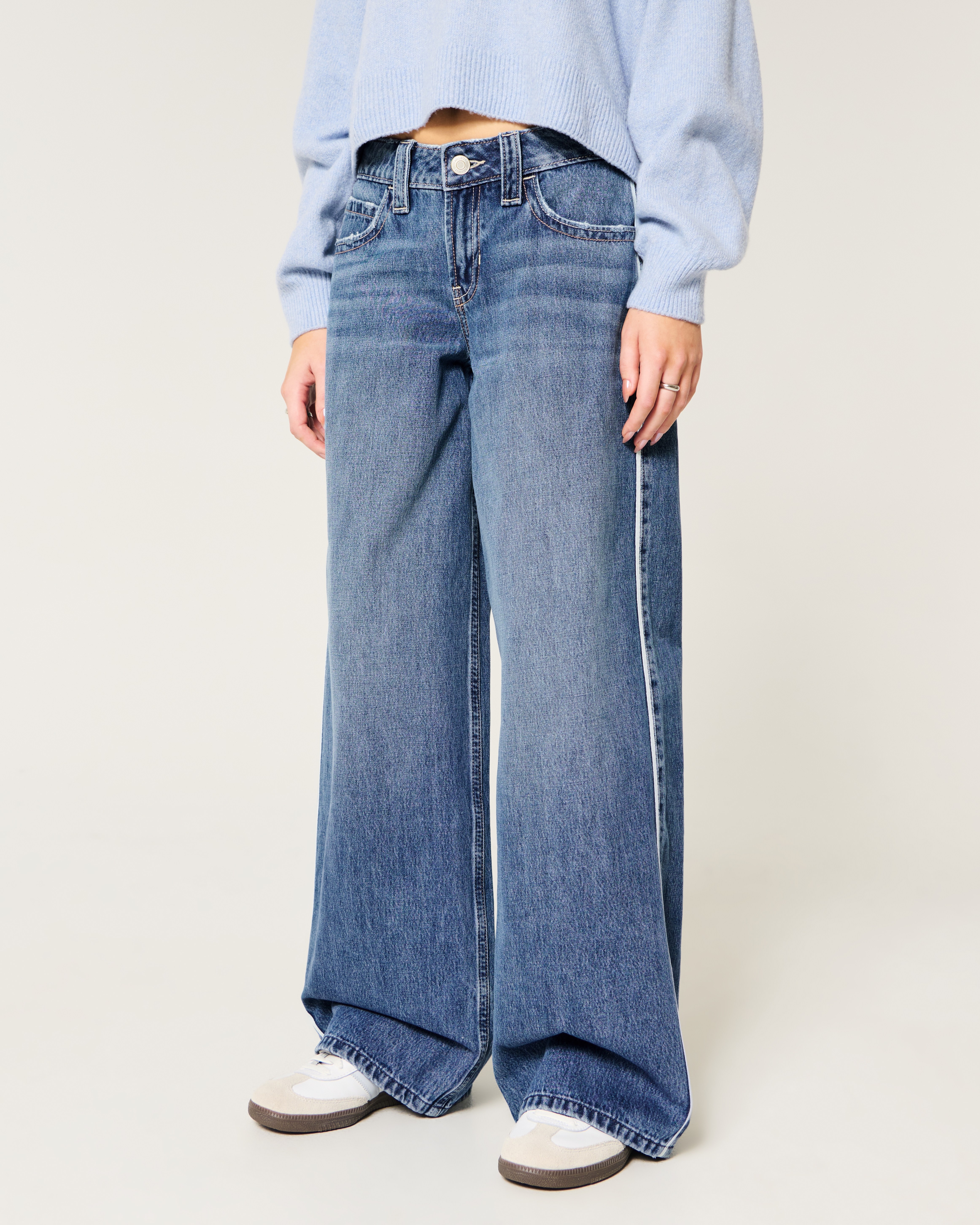 Low-Rise Medium Wash Side Stripe Super Baggy Jeans