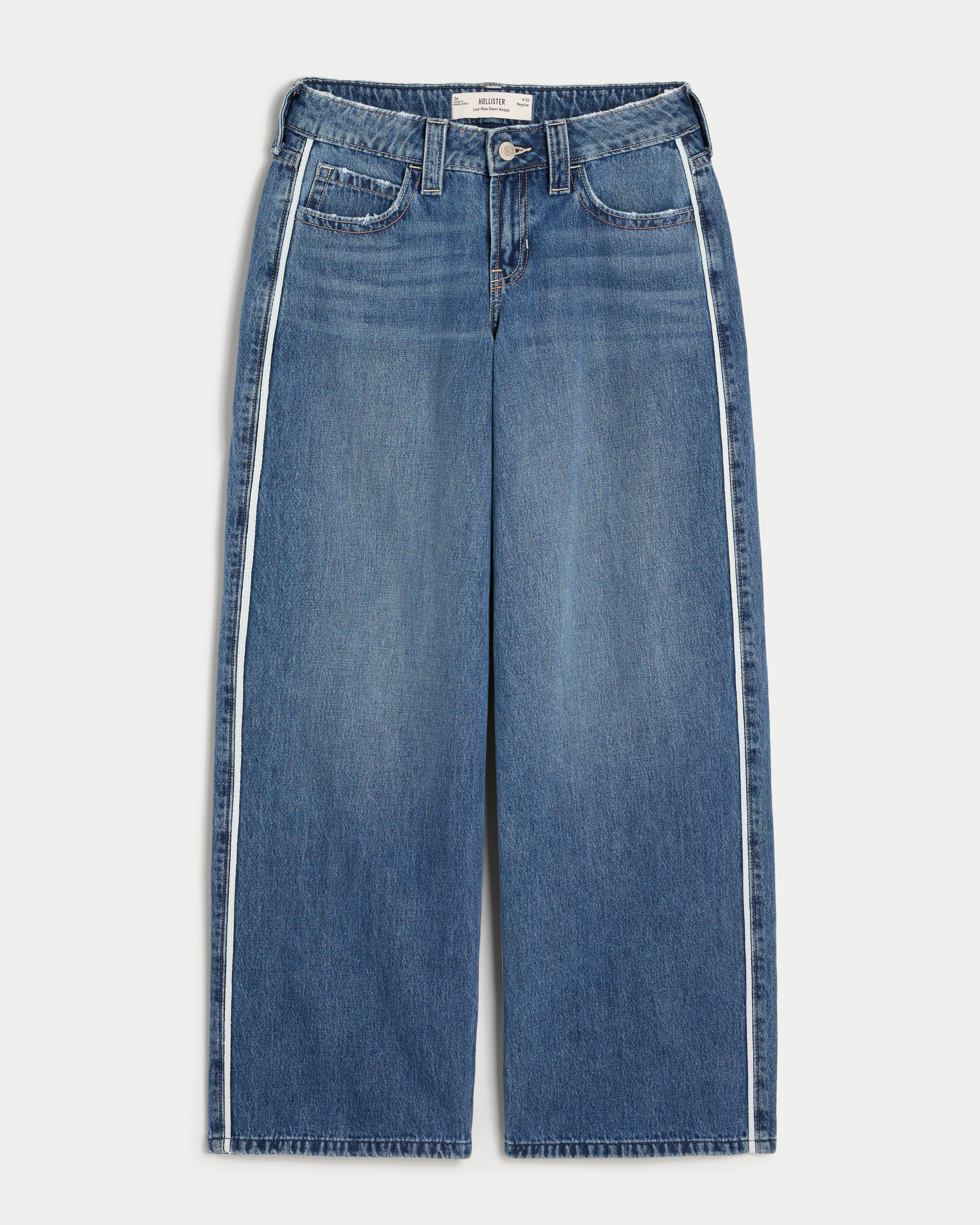 Low-Rise Medium Wash Side Stripe Super Baggy Jeans