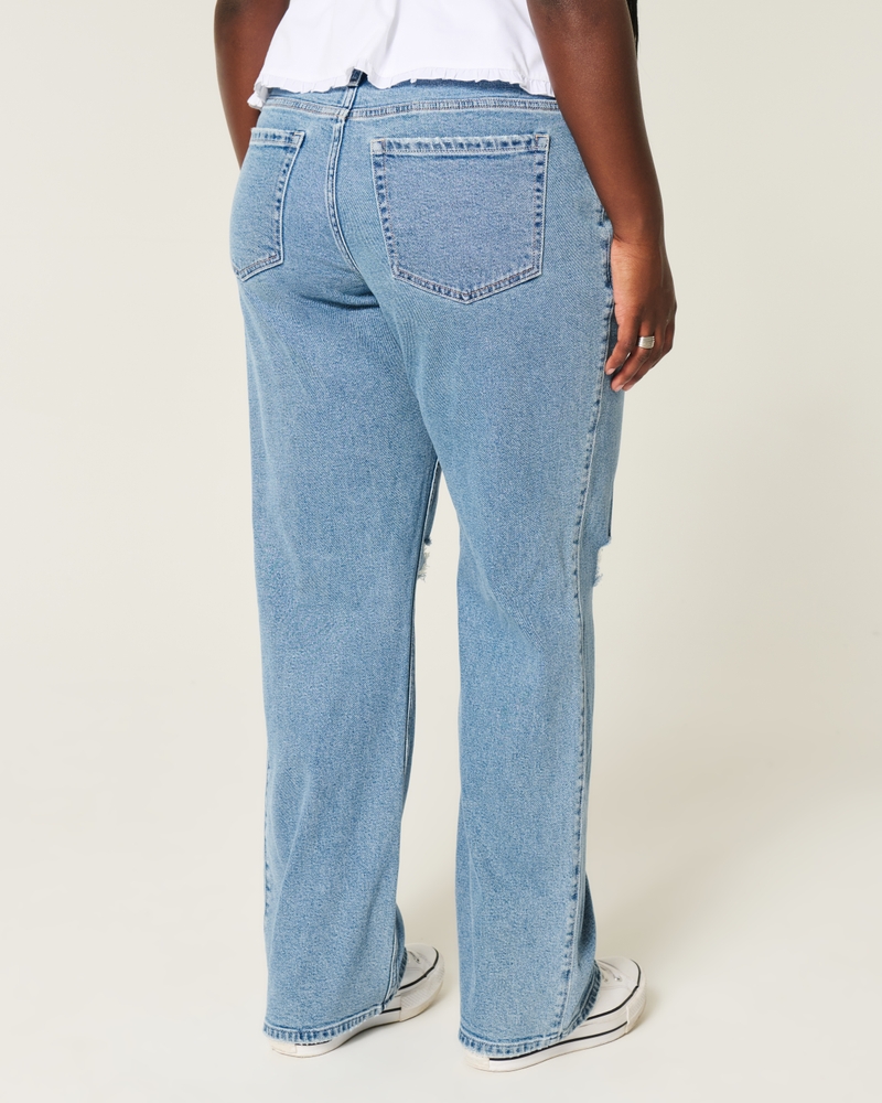 Curvy Low-Rise Ripped Medium Wash Relaxed Straight Jeans
