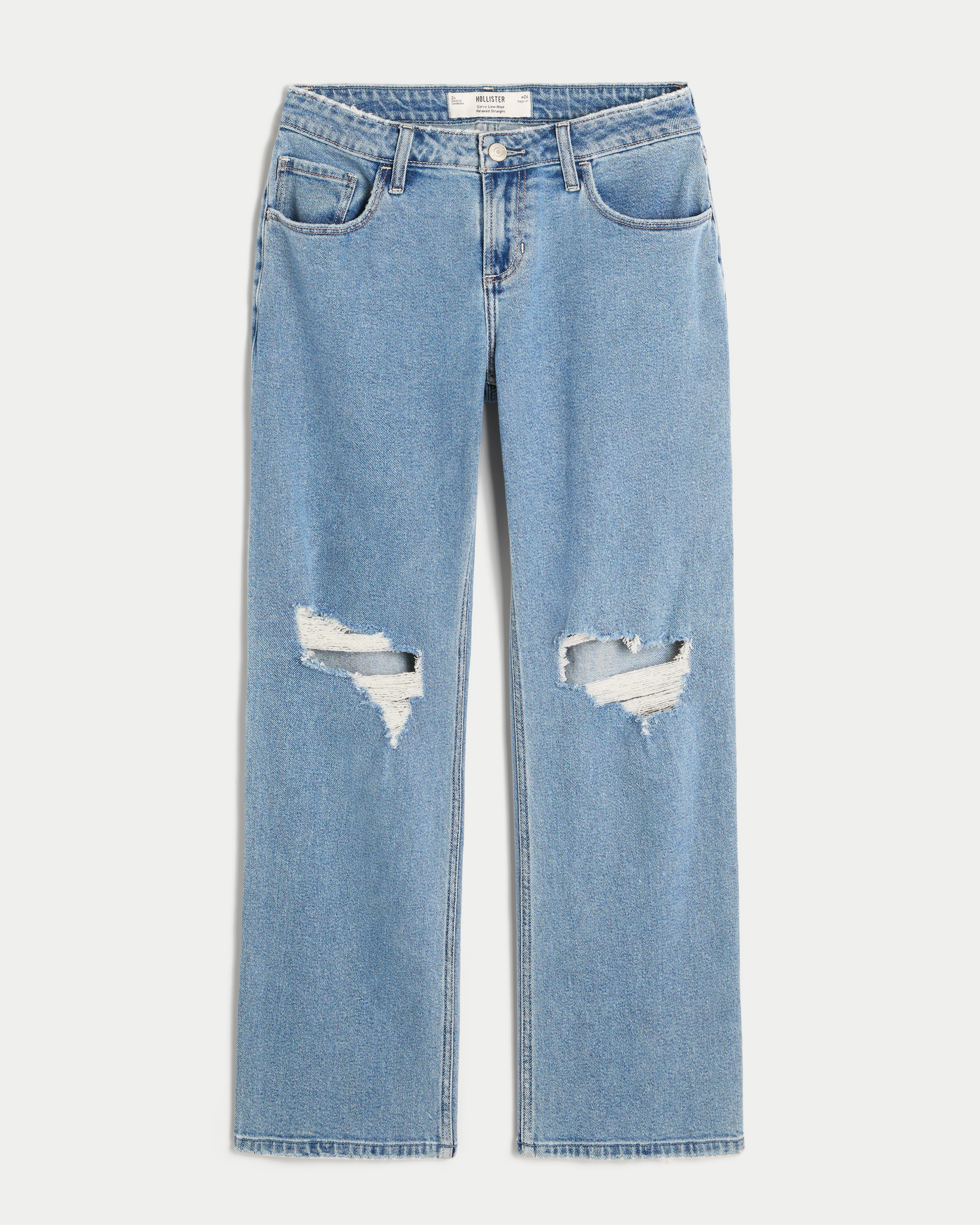 Curvy Low-Rise Ripped Medium Wash Relaxed Straight Jeans