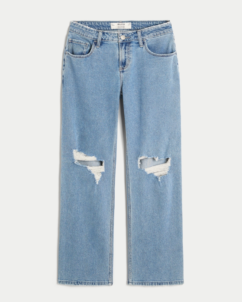 Curvy Low-Rise Ripped Medium Wash Relaxed Straight Jeans