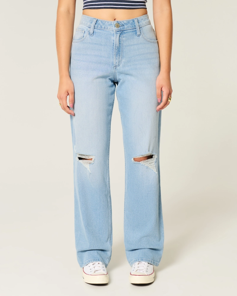 Curvy High-Rise Ripped Light Wash Dad Jeans