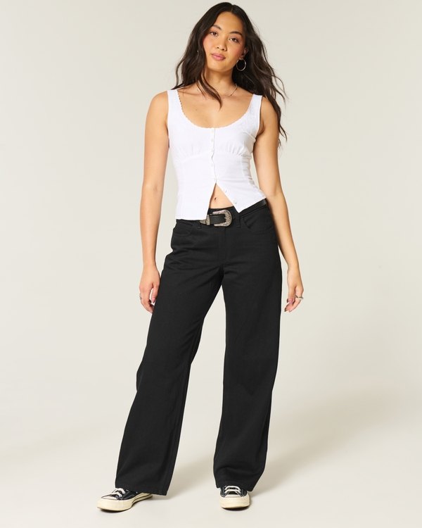 Curvy Mid-Rise Black Baggy Jeans, Black view 1