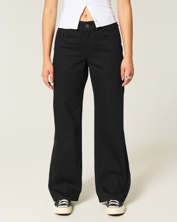Curvy Mid-Rise Black Baggy Jeans, Black view 2