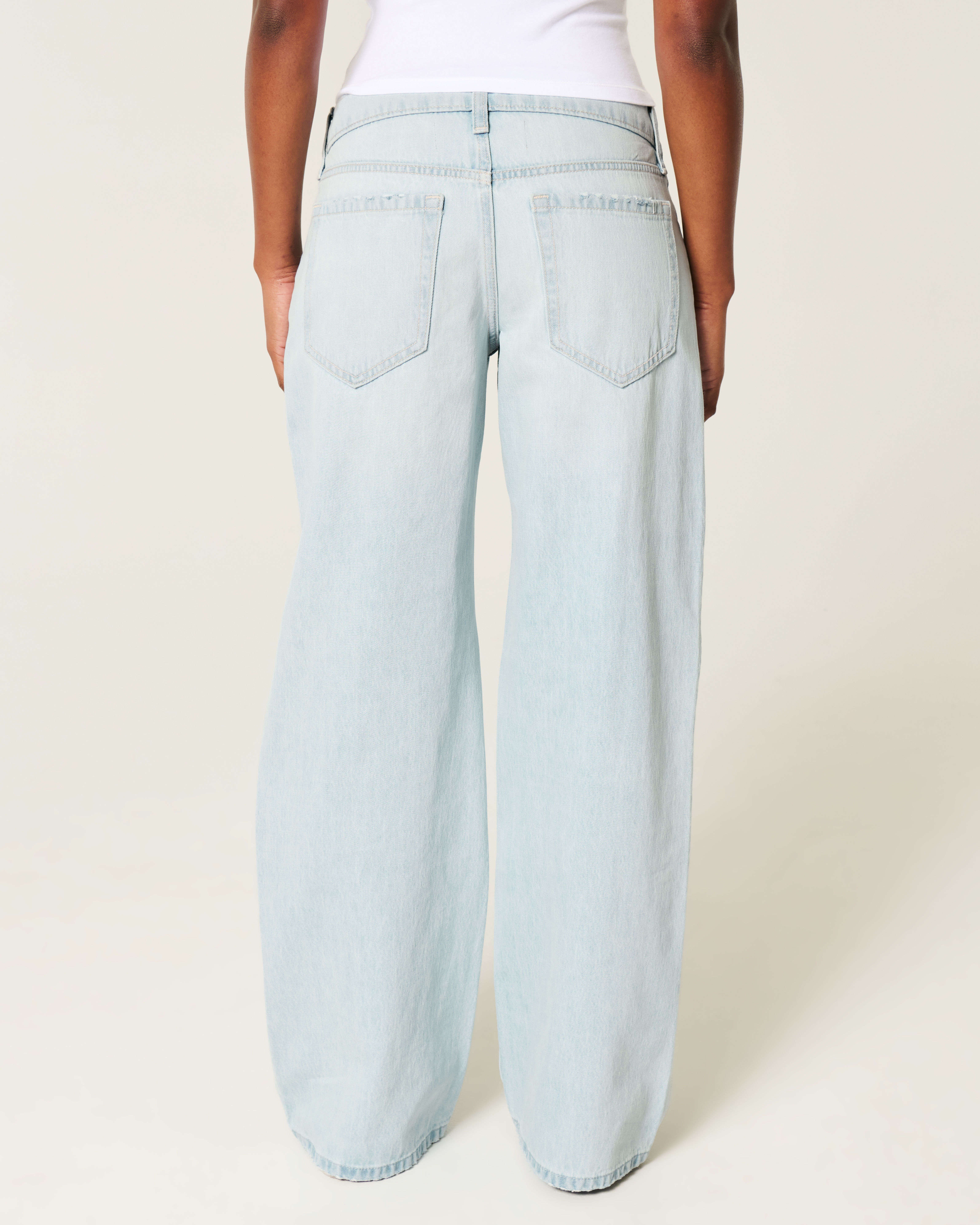 Low-Rise Light Wash Foldover Waist Baggy Jeans
