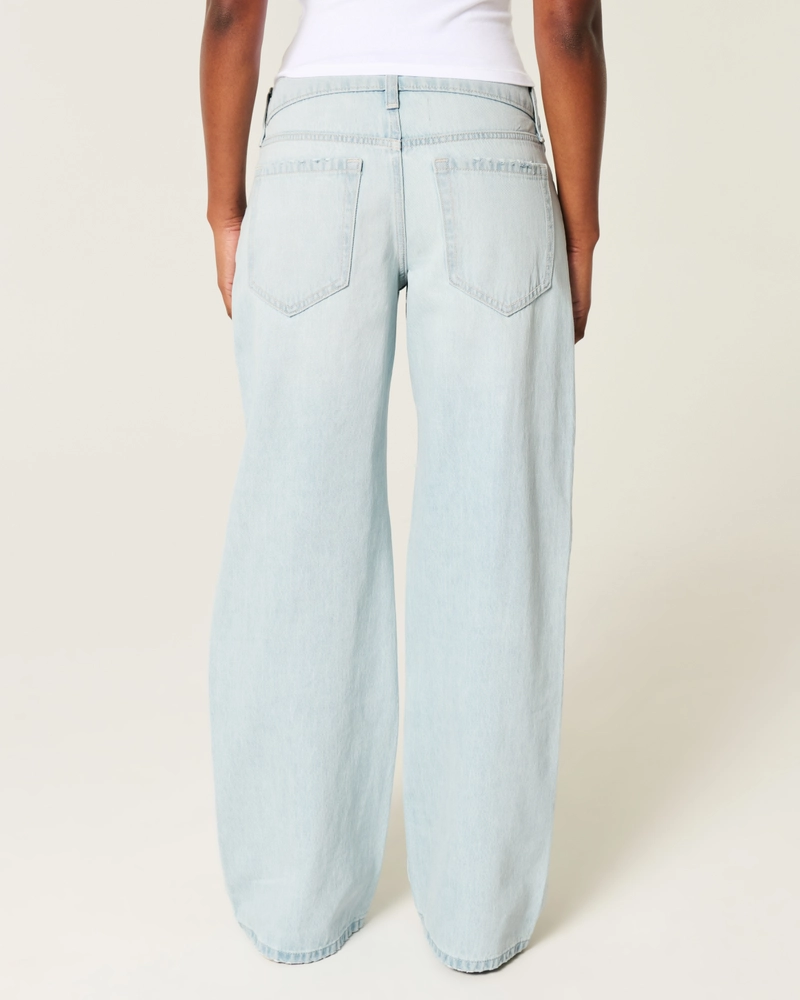 Low-Rise Light Wash Foldover Waist Baggy Jeans