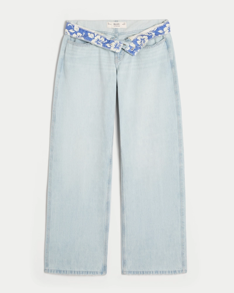 Low-Rise Light Wash Foldover Waist Baggy Jeans