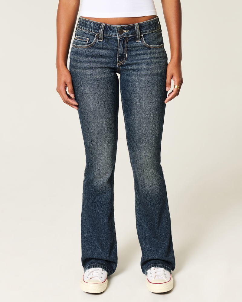 Low-Rise Dark Wash Embroidered Boot Jeans