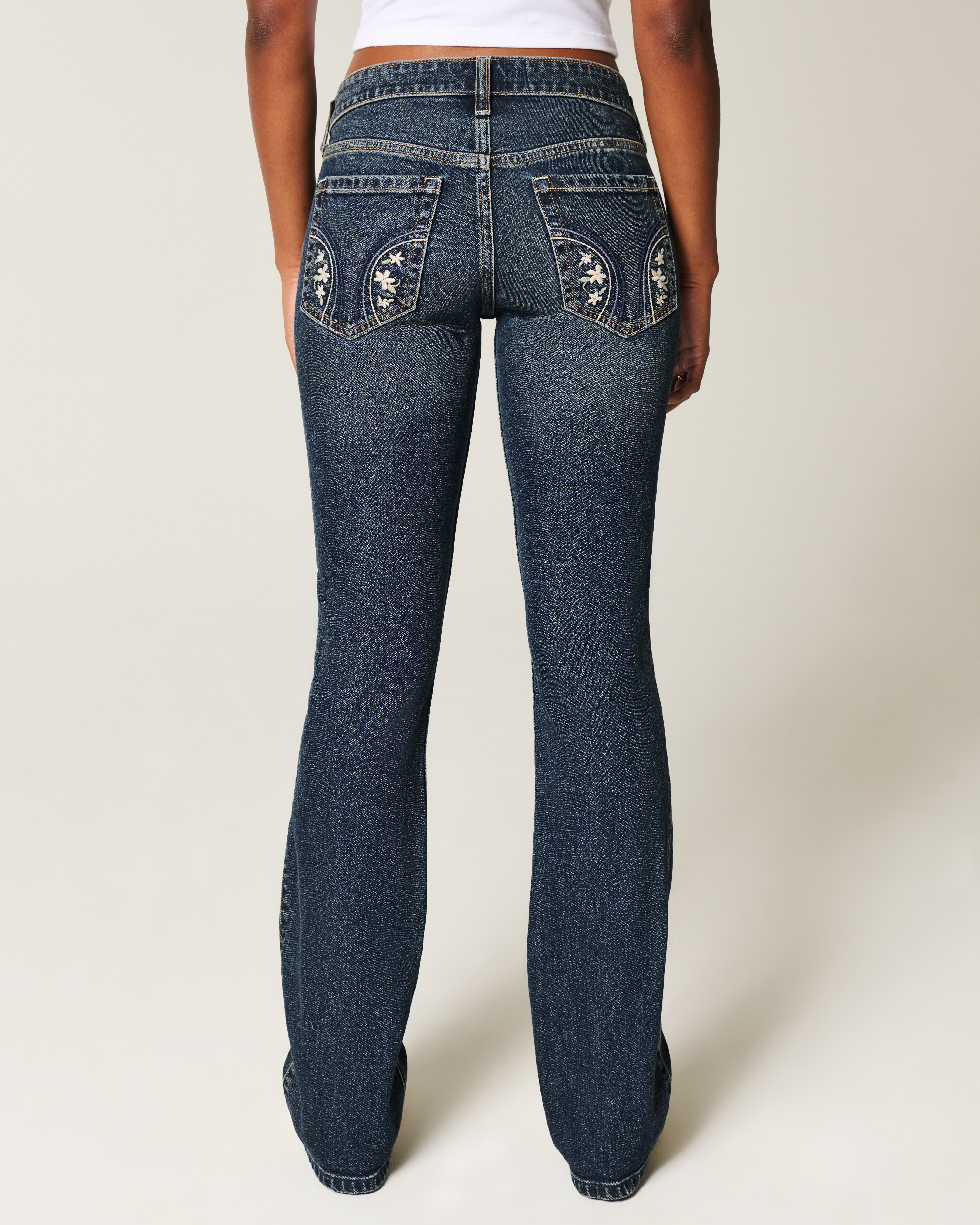 Low-Rise Dark Wash Embroidered Boot Jeans