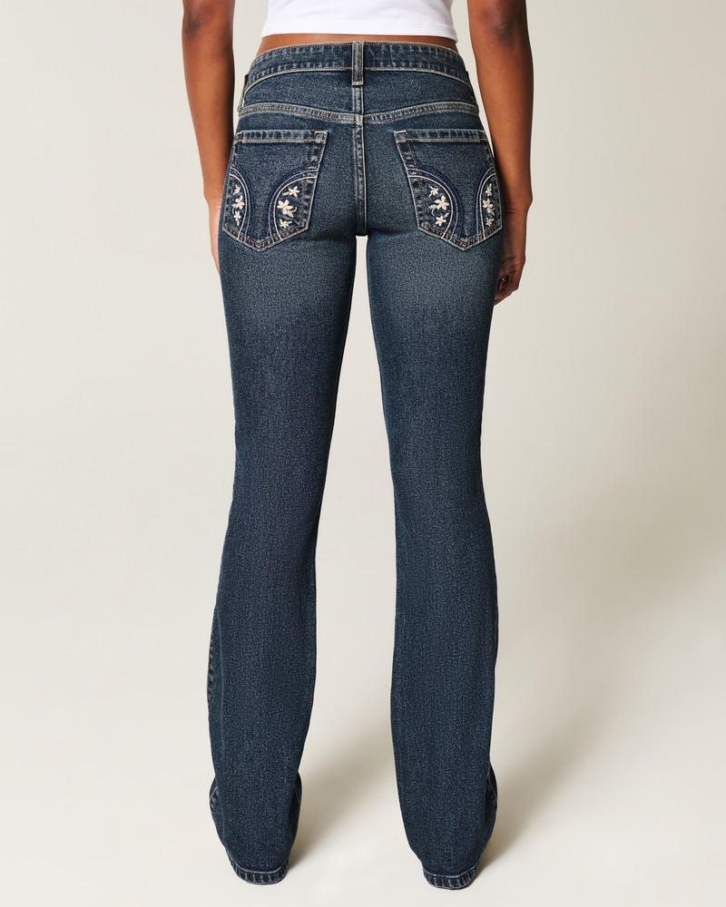 Low-Rise Dark Wash Embroidered Boot Jeans