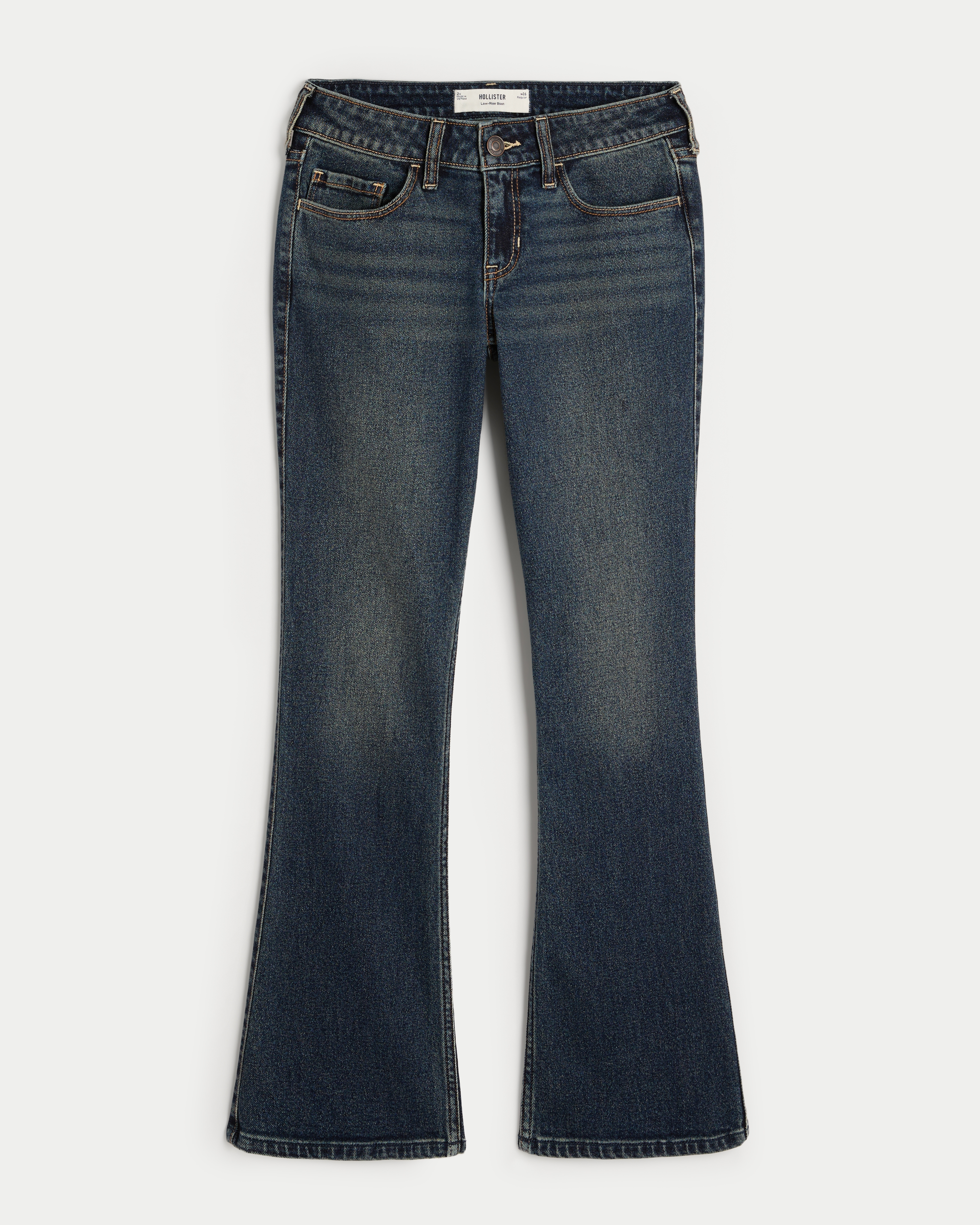 Low-Rise Dark Wash Embroidered Boot Jeans