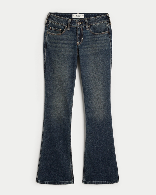 Low-Rise Dark Wash Embroidered Boot Jeans, Dark view 1