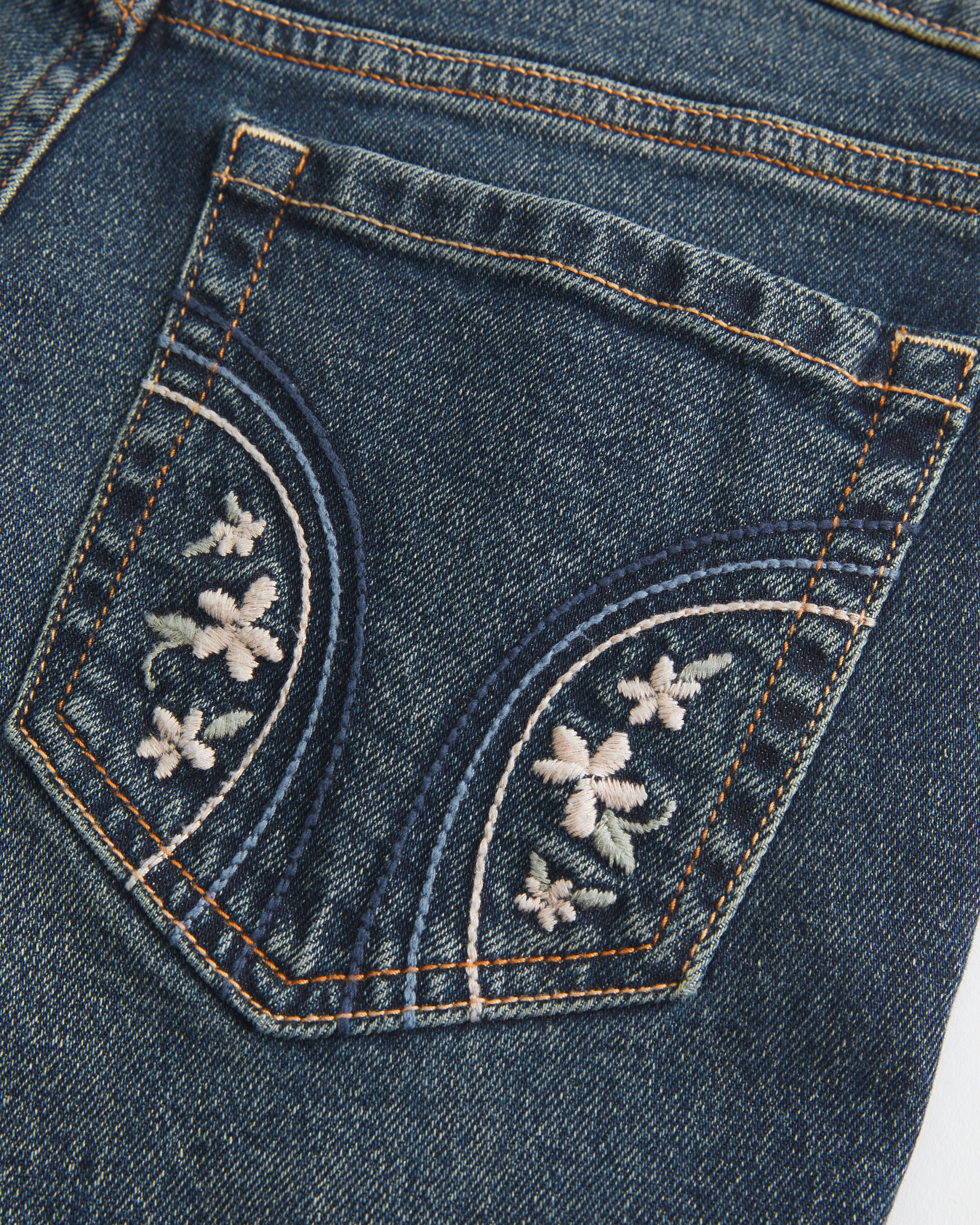 Low-Rise Dark Wash Embroidered Bootcut Jeans