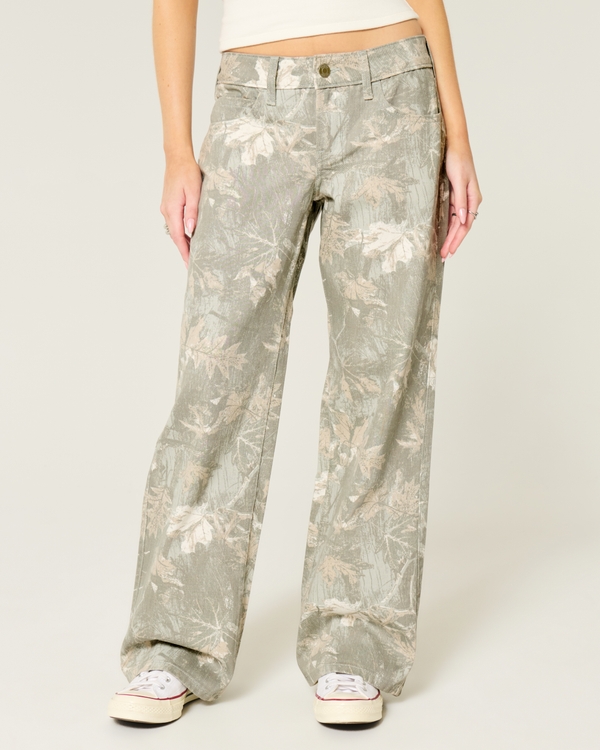 Low-Rise Camo Baggy Jeans, Light Green Camo view 2