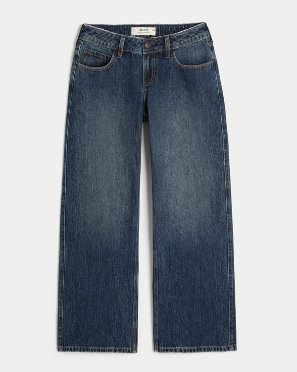 Curvy Low-Rise Dark Wash Baggy Jeans, Dark Rinse view 1